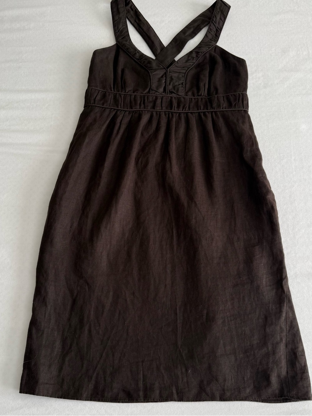Banana Republic Linen Brown Sleeveless Dress with Cross-Back Straps & Pockets